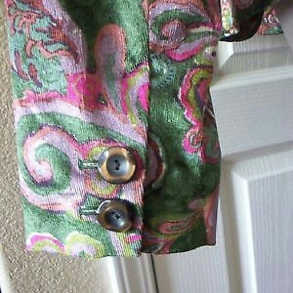 PRINT CORDUROY BLAZER GREEN PURPLE FLORAL PAISLEY TAILORED FIT SIZE 10 WOMENS 10 - Picture 5 of 5